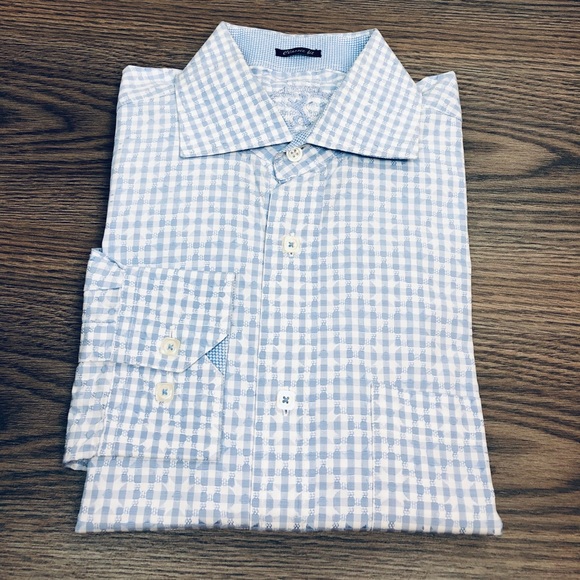 Bugatchi Blue & White Gingham Shirt M - Picture 1 of 3